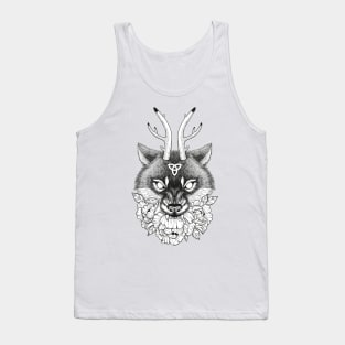 Wiccan wolf with horns and flowers Tank Top